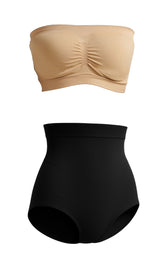 Munns & Mars Bundle of Seamless Non-Padded Tube Bra-Beige And Tummy Tucking Panty-Black